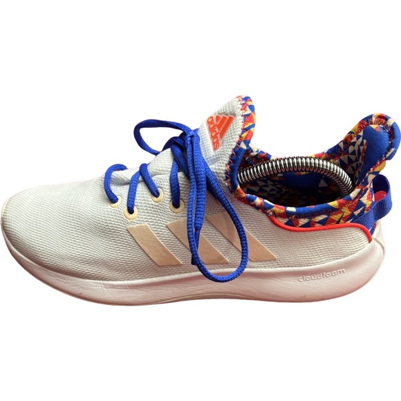 Adidas Women Size 8 Running Everyday Cloudfoam Pure SPW Shoes White/Orange/Red - Picture 3 of 7